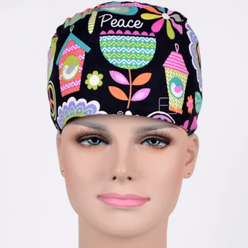 

Hennar Womens Scrub Caps Dentists Scrub cap100% Cotton Soft Sweatband Tie Back With Elastic Chemo Caps Masks