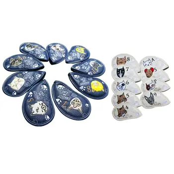 

9 Pcs Portable Golf Club Headcovers Cute Cartoon Cat Pattern PU Waterproof Cover