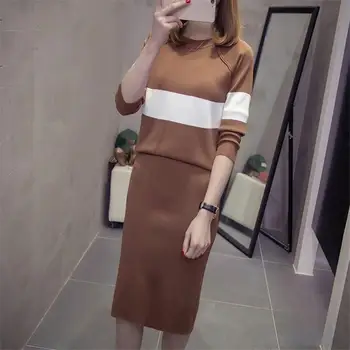 

Women Long Sleeve Pullovers Sweater Tops Pencil Skirt Sets Elegant Woman Knitted Jumpers Skirts Two Piece Suits