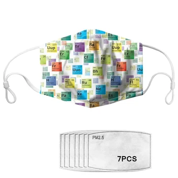 

Periodic Table of Elements Print Adult Face Mask with 7pcs PM2.5 Filters Anti Haze Smog Unisex Mask Breathable Mask