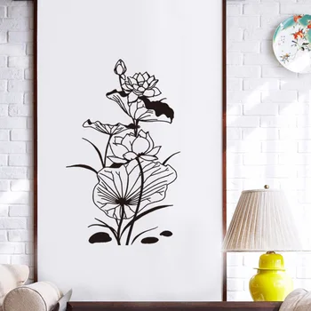 

Chinese style lotus leaf lotus Wall Sticker Living room background door decoration Mural Art Decals Carved PVC flower stickers