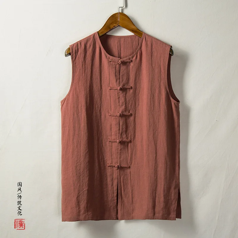Traditional Chinese Clothing Men Cotton Linen Vests Sleeveless Waistcoat Casual Kung Fu Tai Chi Tang Suit Style Tops CN-130
