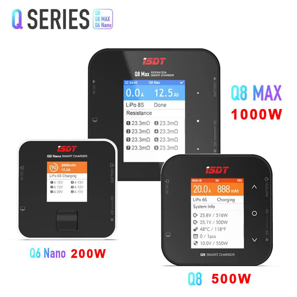 ISDT Q8 MAX 1000 Вт 30A / 500 20A 2 8S Q6 Nano 200 8A 1 6S зарядное устройство баланса батареи для Lilon LiPo