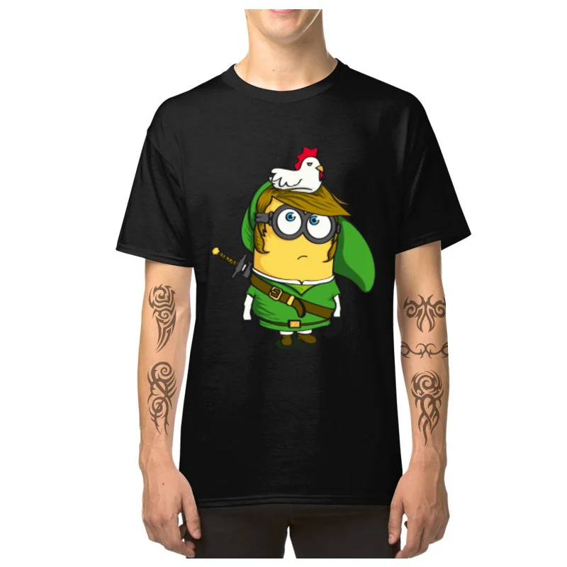 Cute Link_Minion_4087 Family T-shirts Crewneck Cotton Fabric Men Tops Shirt Short Sleeve April FOOL DAY Family Tops Tees Link_Minion_4087 black