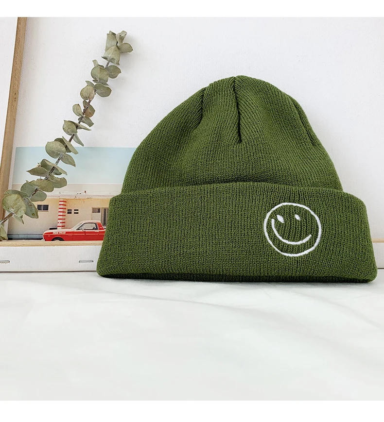 Skullies, женская зимняя шапка, женская пара, Корейская версия, смайлик, для студентов, Вязанная, для женщин, высокое качество, высокоэластичные шапки