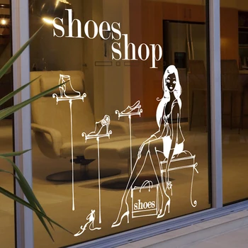 

Shoes Store Wall Sticker Sexy Lady Girls Decoration Clothing Store Decal Cloakroom Showcase Decor Shoes Shop Glass Decal