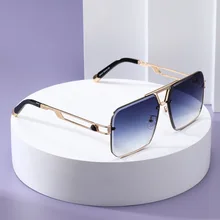 

Square Frame Eyewear Cut Edge Gradient Sunglasses For Men Metal Hollowed-out Mirror Leg Driving Steampunk Travel Glasses Women