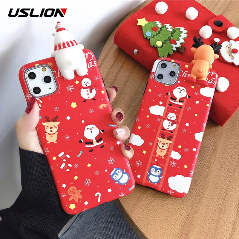 Чехол USLION Merry Christmas с мультяшным оленем для iPhone 11 Pro Max X XS XR Xs Max мягкий IMD силиконовый чехол для iPhone 6 6s 7 8 Plus