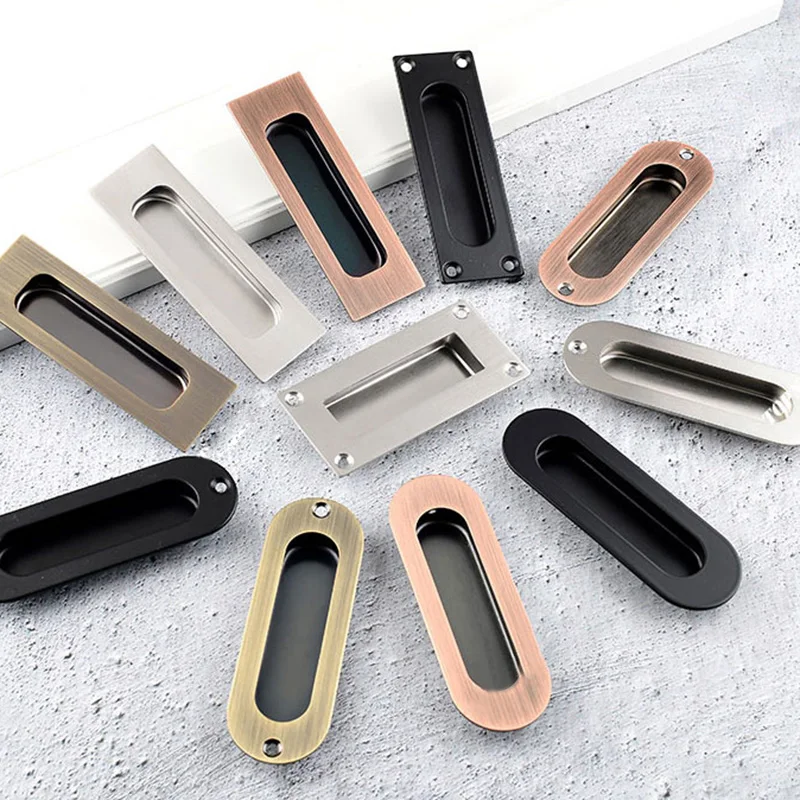 Sliding Door Handle Embedded Concealed Door Knobs Stainless Steel Cabinet Drawer Hidden Buckle Kitchen Sliding Pull furniture handles kitchen door handles