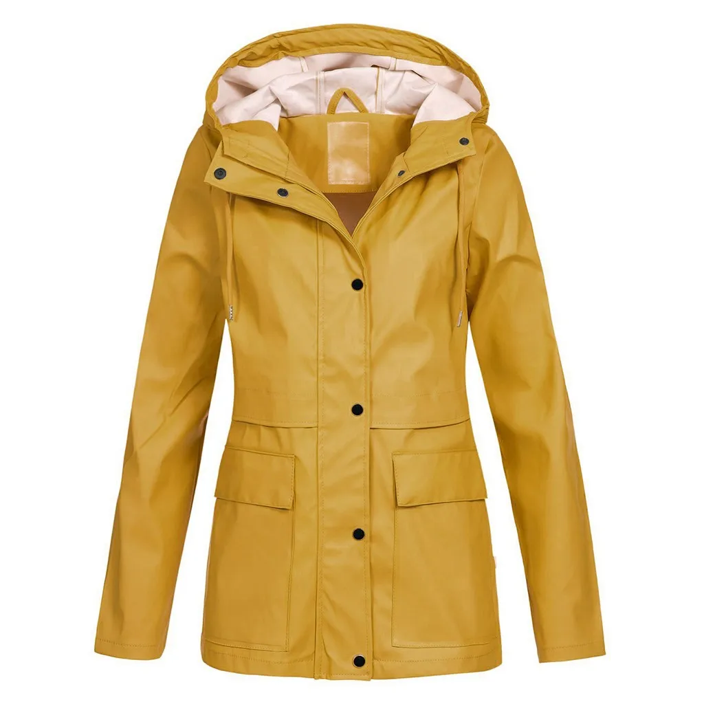 

Winter Women Jacket Fashion Autumn Solid Rain Jacket Outdoor Plus Waterproof Hooded Raincoat Windproof Coats Jackets Famale#G4