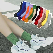 La MaxPa 3 пары японских старшеклассниц высокие носки свободные однотонные двойные иглы вязание длинные хлопковые носки для женщин k122