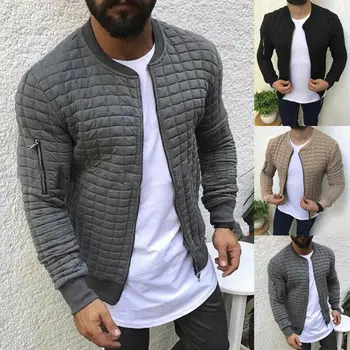 

2020 Autumn New Men Plaid stitch Zippers Fly Jacket Male Fashion Trend Casual Thick Warm Cotton Jackets Slim Large Size 3XL