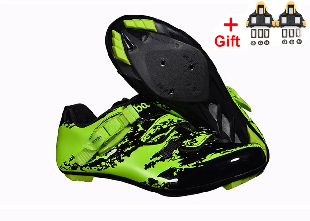 Boodun new men's Road bike self-locking shoes bicycle self-locking splint Non-slip slippery breathable racing shoes sports - Цвет: Road green