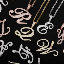 2020 New A-Z Larger Size Cursive Letters Name Pendant Iced Out Cubic Zirconia Hip Hop Fashion Charm Jewelry For Men Women Gift