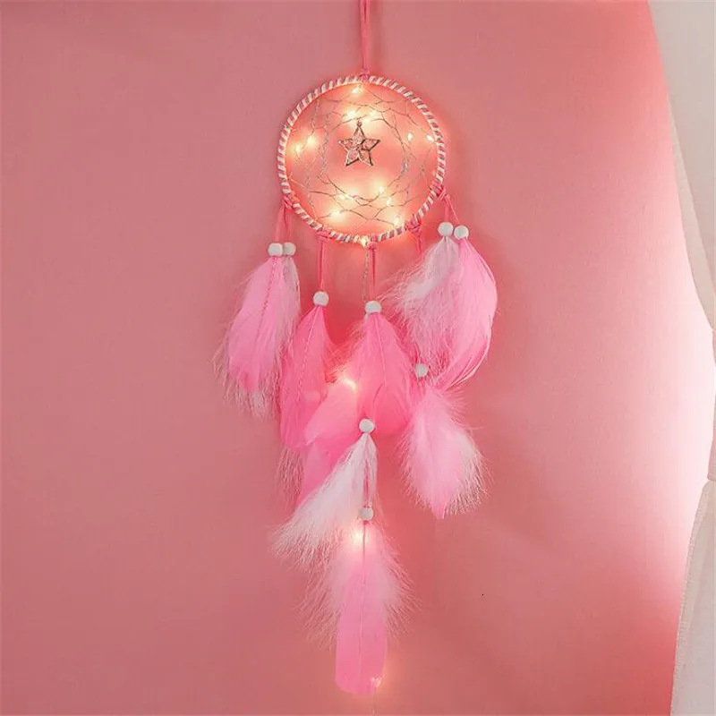 Светодиодный светильник с перьями в виде Ловца снов для девочек, украшение для дома на стену, украшение для дома, подарок