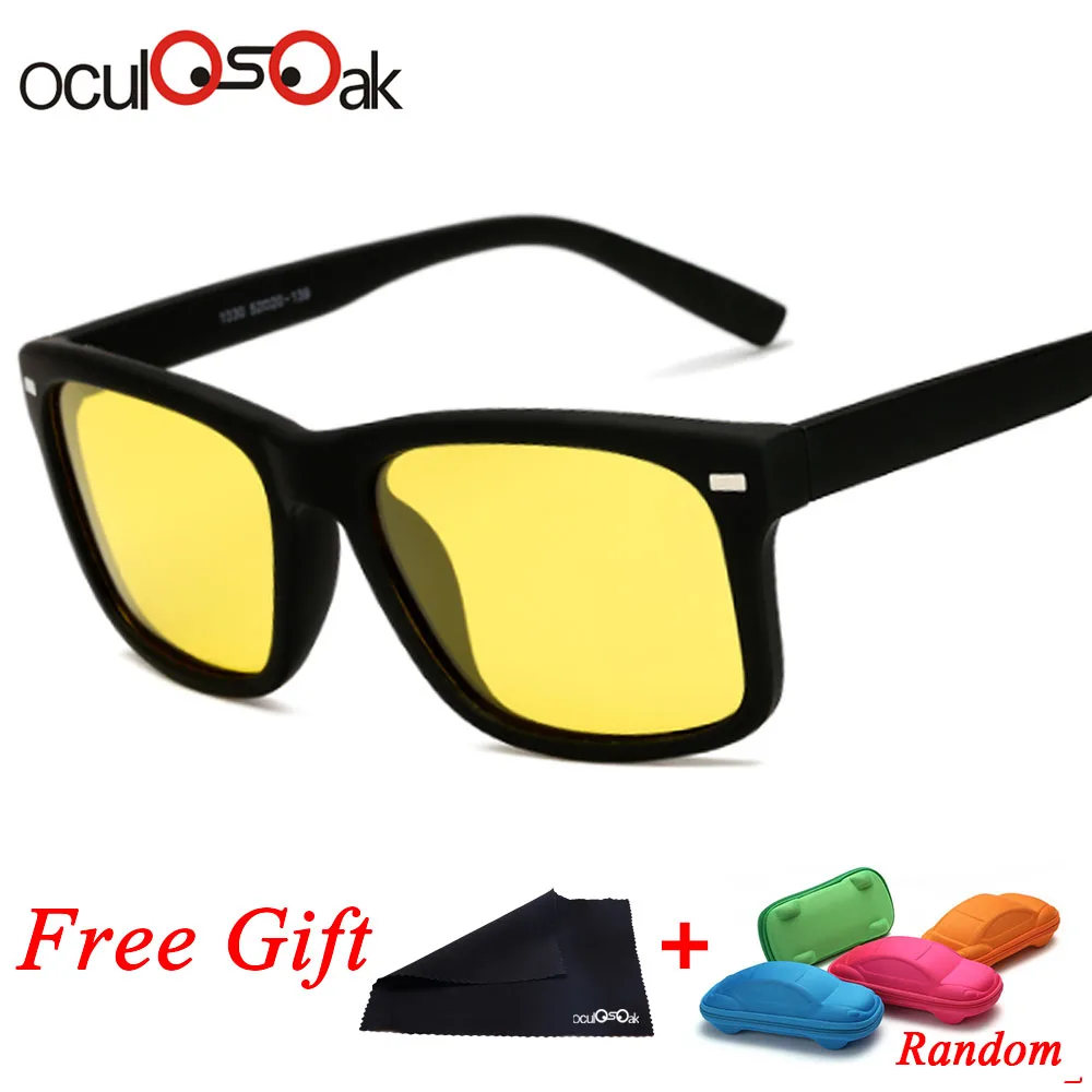 

NEW Yellow Night Vision For Night Driving Polarized Sunglasses Square Mens Driver Safety Eyewears Cloudy Fog Day with box