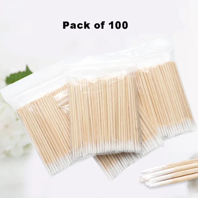 300 pcs Disposable Ultra-small Cotton Swab Brush Lint Free Micro Brushes Wood Cotton Eyelash Extension Glue Removing Tools 2