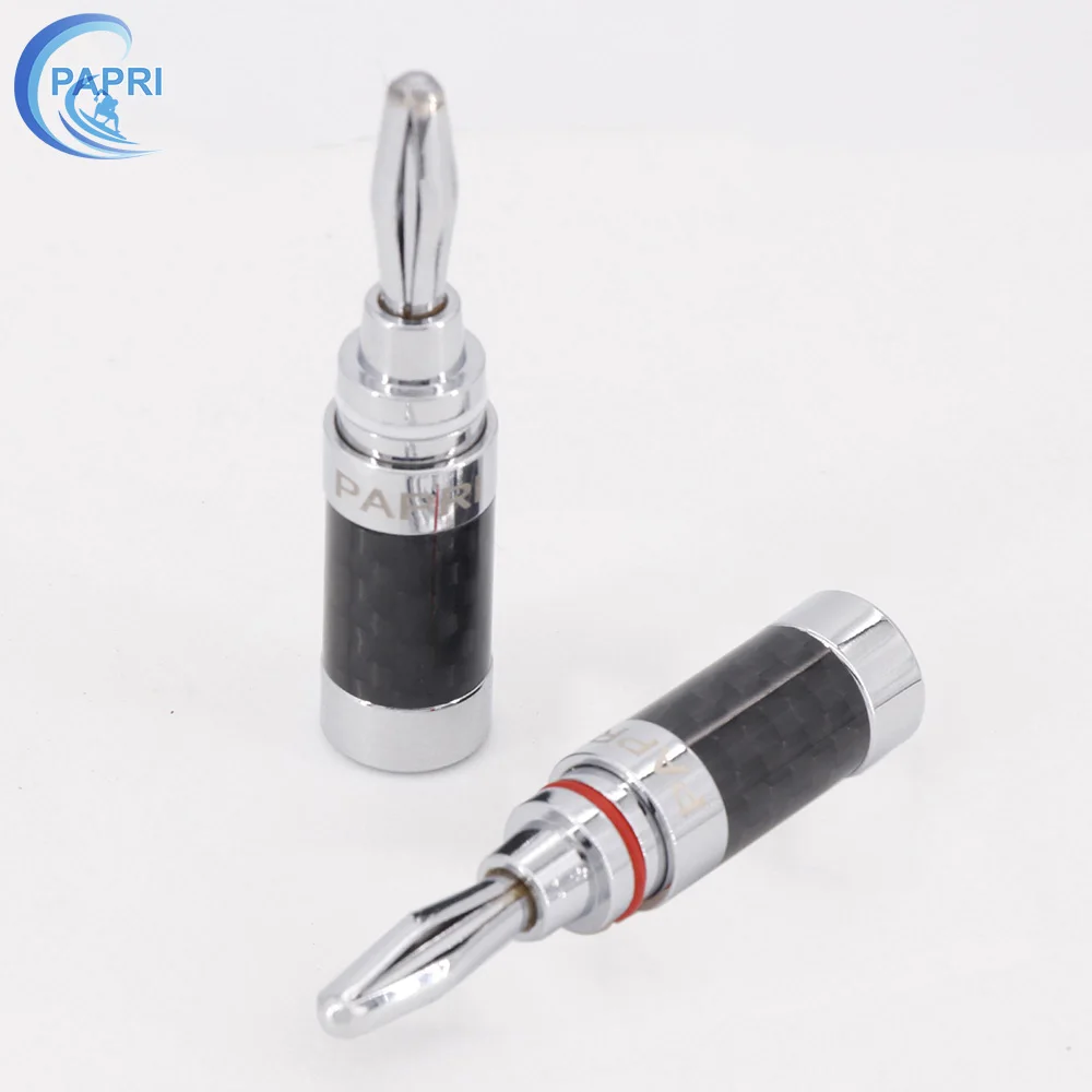 PAPRI 8/12PCS Carbon fiber Speaker Banana Plug Connector Pure Brass Rhodium Plated Speaker Adapter Audio Video Banana Connectors