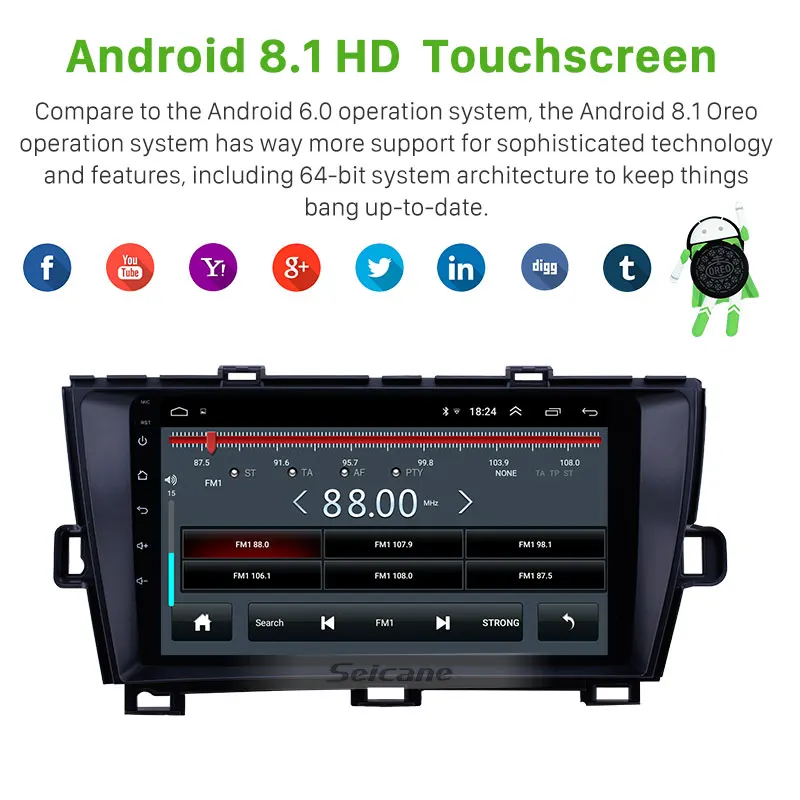Seicane Android 8,1 9 дюймов Автомобильный блок gps стерео для Toyota Prius правый руль 2009 2010 2011 2012 2013 Авторадио плеер