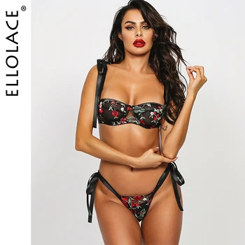 

Ellolace Lingerie Push up Bra Underwear Set Women Floral Embroidery Bra Set Lace See Through Lingerie Set Sexy Wholesale