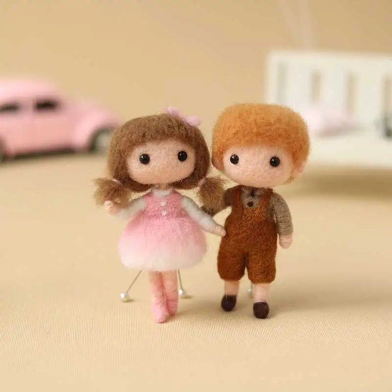 Non finished Boy and Girls Felt Doll Toy Wool Needle felting kits package Handmade DIY at home classic artwork gift for her