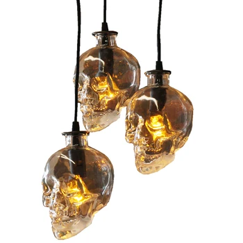 

American Retro Crystal Skull Glass Pendant Light Fixture Demon Skull Ghost Evil Skeleton Pendant Lamp Industrial Decor Luminaire