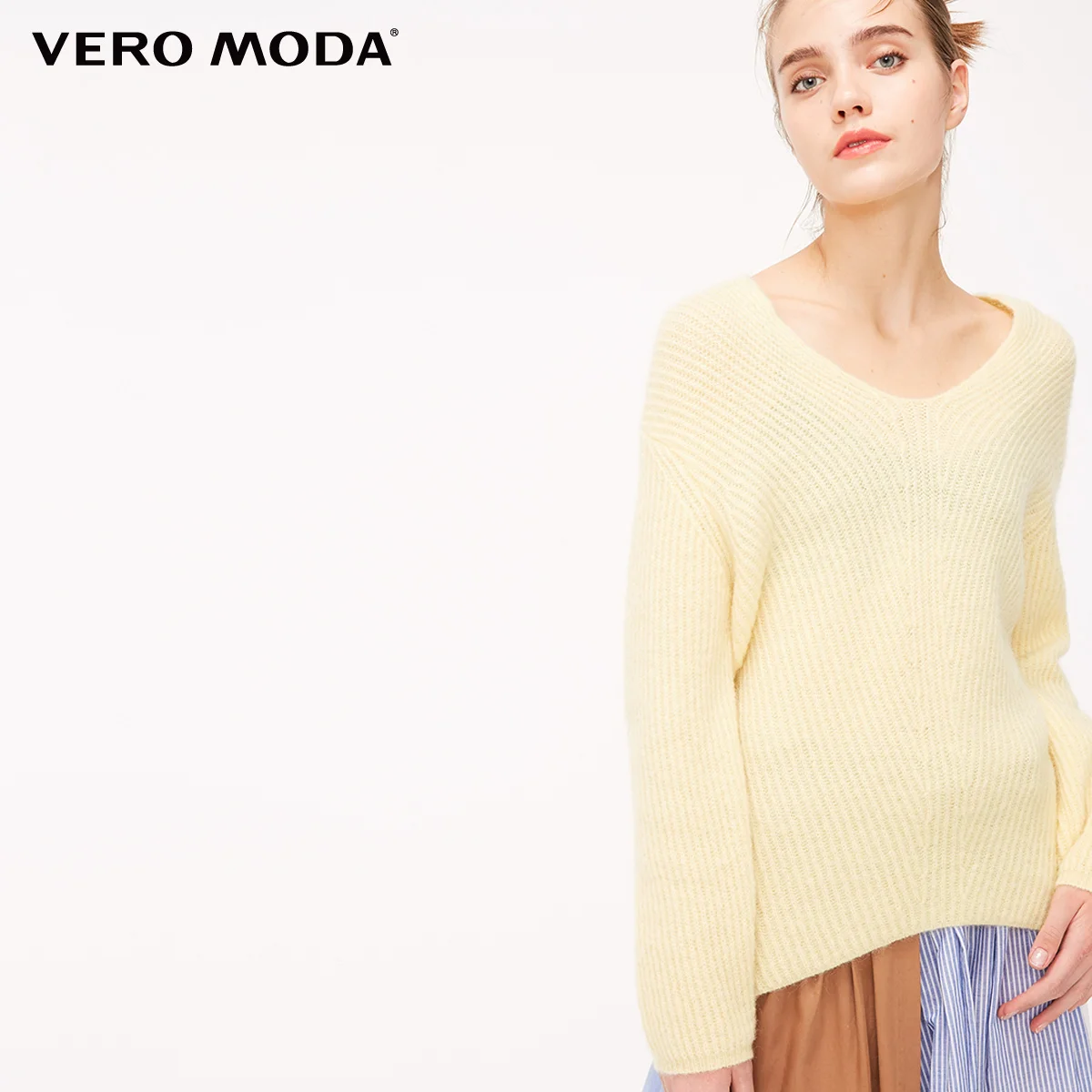 Vero Moda женский шерстяной мохер свободный свитер чистый вязаный Топ | 318413598 - Цвет: Mellow yellow