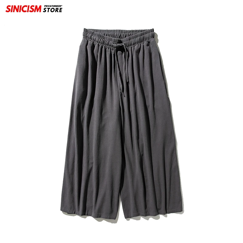 Sinicism Store, Осенние повседневные мешковатые брюки,, китайский стиль, драпированные однотонные хлопковые брюки, мужские свободные традиционные широкие брюки для мужчин