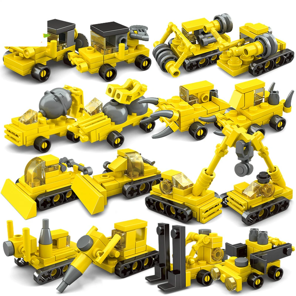 

8 Sets 2in1 Mini Engineering Construction Building Blocks For Children legoingly City Excavator crane car Bricks