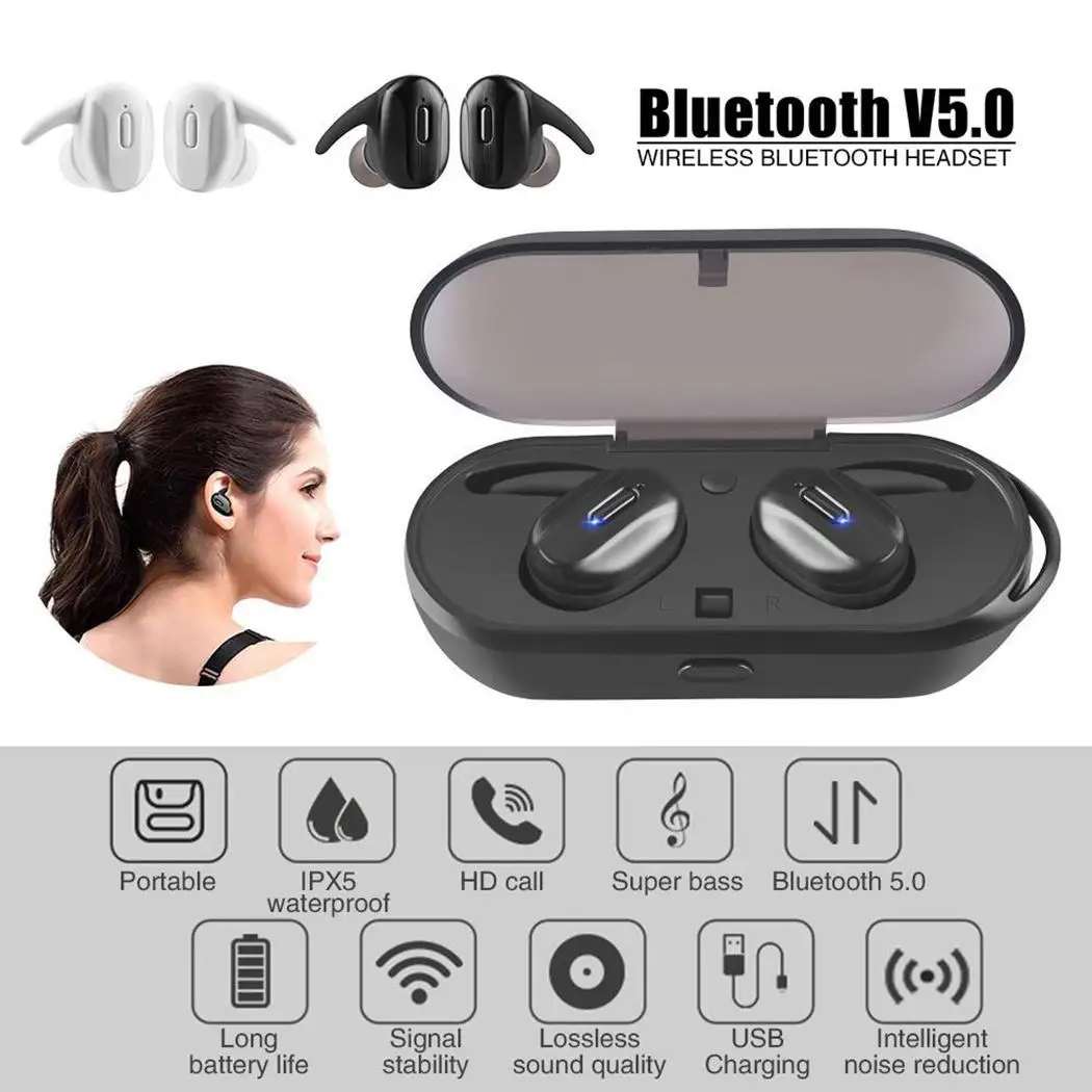 TWS Bluetooth 5,0 беспроводной Спорт водонепроницаемый стерео двустороннее воспроизведение музыки, дисплей питания набор вызова наушники