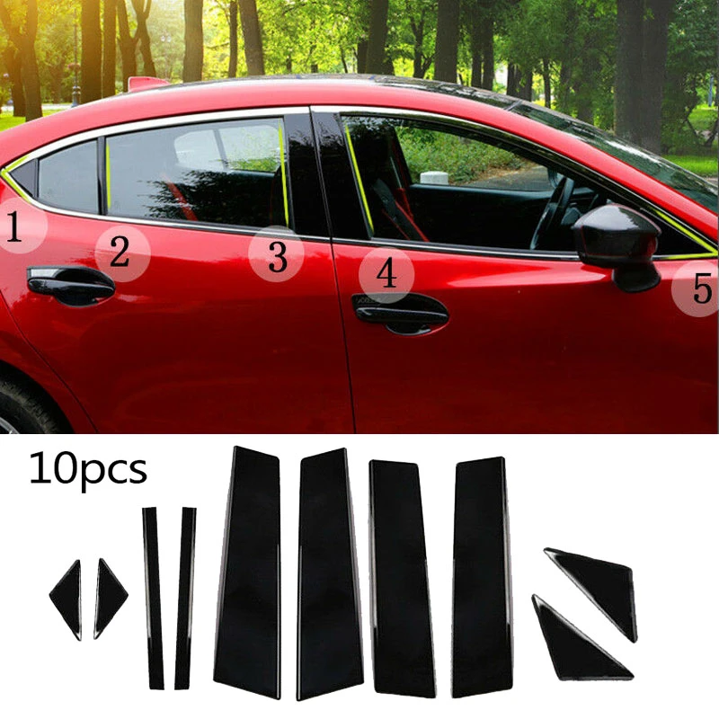 8pcs Piano Gloss Black Window Pillar Panel Post Trim Covers For 04-09 Mazda 3 