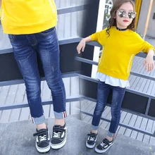 Детские джинсы женские брюки в цветную полоску г. Осенние новые стильные Стрейчевые штаны для девочек модные узкие джинсы для больших мальчиков