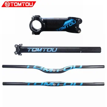

TOMTOU Blue Gloss 3k Carbon Mountain Bike Flat Or Rise Handlebar Set Cycling Parts Bicycle Handlebars + Stem + Seatpost - TS6T78