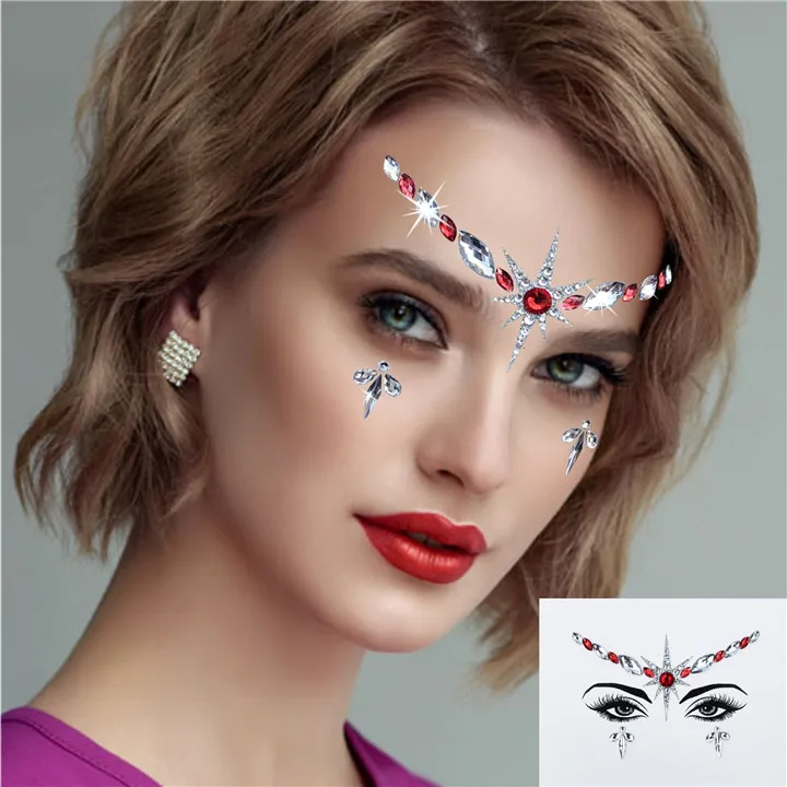 Fashion Acrylic Rhinestone Face Stickers Drill Stick Crystal Environmental Resin Diamond Women Forehead Eyebrows Face Sticker