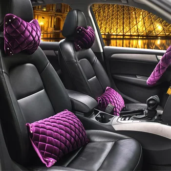 

Winter Crystal Diamond Car Headrest Neck Pillow Plush Head Neck Waist Support Pillows Auto Car Interior Accessories Girls Women