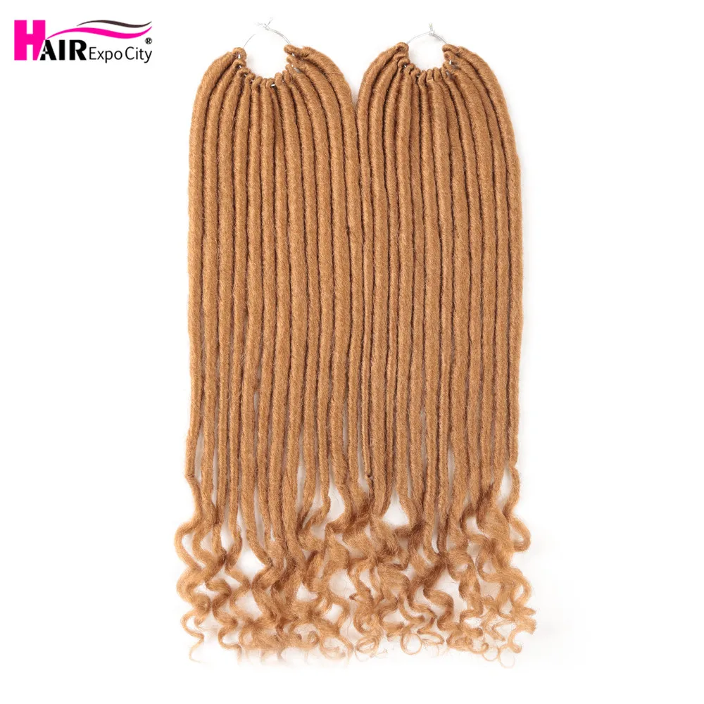18Inch Straight Goddess Hair Faux Locs Crochet Hair Synthetic Braiding Hair Extensions With Curly Ends 12Strands Hair Expo City