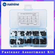 250Pcs/set M2.5 M3 M4 M5 M6 DIN916 Mix Black Carbon Steel Metric Thread Grub Screws Inner Hexagon Socket Set Screw Kit HW025