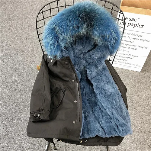 Black shell-blue 1 Коллекция года, зимняя парка с мехом для мальчиков и девочек детские куртки с воротником из натурального меха Верхняя одежда на молнии для детей ясельного возраста одежда с натуральным мехом - Цвет: Black shell-blue 1