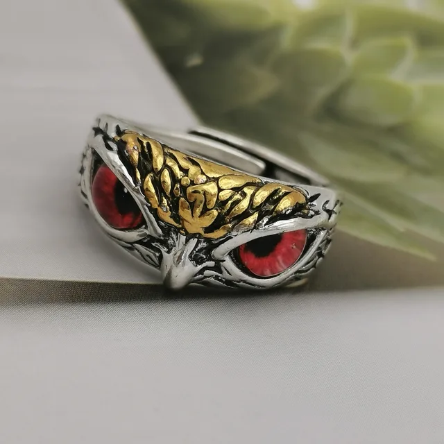 YADELAI Charming Fashion Owl Ring Vintage Man and Women Alloy Blue Eyes Owl Ring Versatile Argent  Adjustable Creativering Ring JZ-598 Red