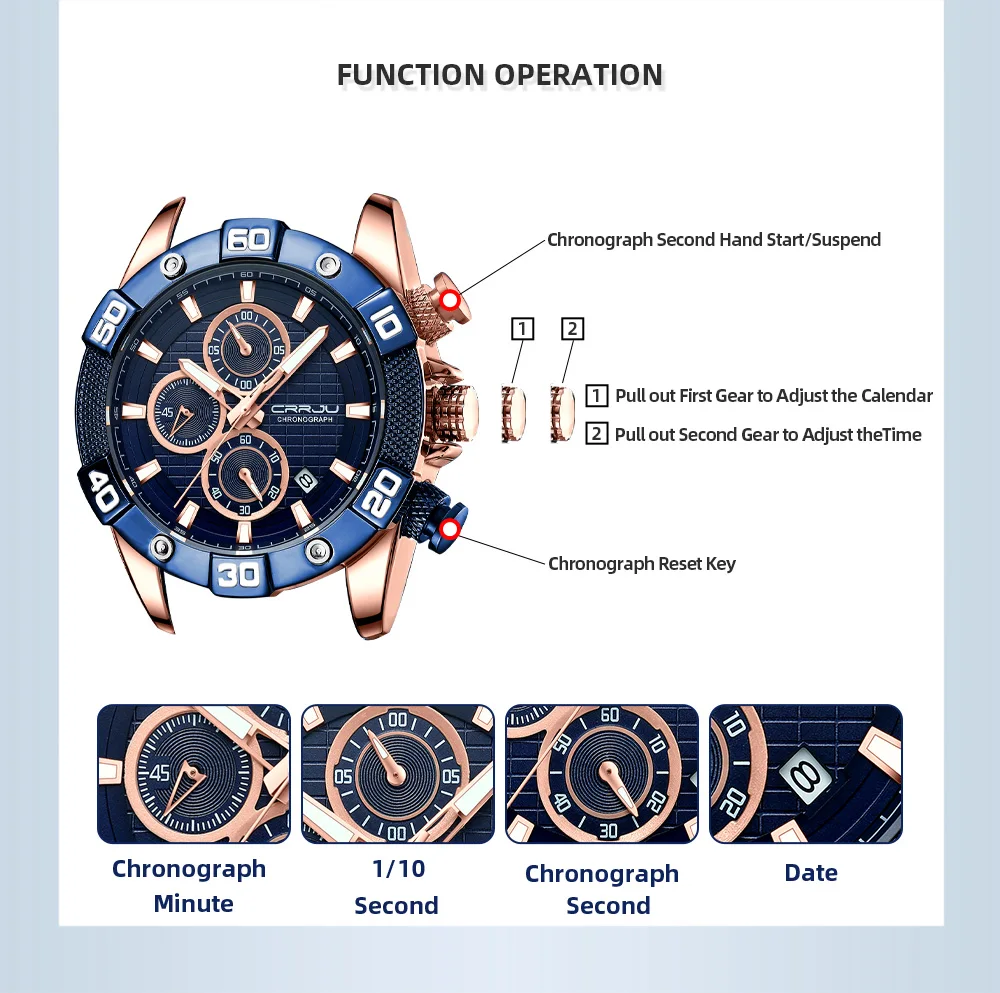 CRRJU New Men Watches  Top Brand Luxury Chronograph Quartz with Stainless Steel Sports  Wristwatch Relogio Masculino