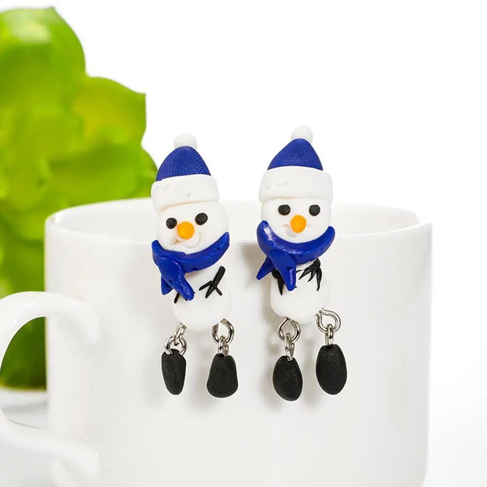 Милый 3D Мультфильм Снеговик Санта Клаус Стад Fimo милый Рождественский Bigeye Лось красная шляпа Санта животное серьги для девочек детей