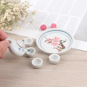

1Set 1/12 Miniature Doll House Pink Flower Patten Coffee Tea Cups Ceramic Tableware Dollhouse Kitchen Accessories