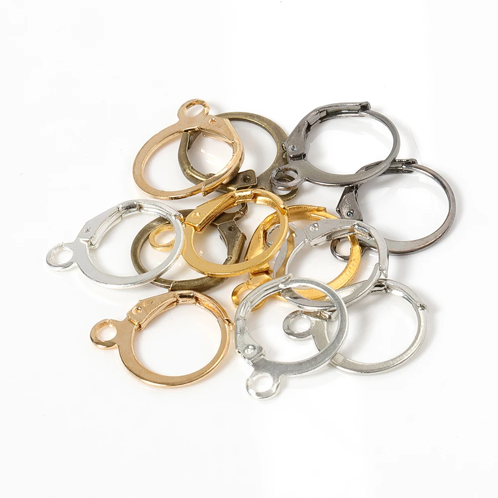 50pcs Metal Earring Making Accessories Rhodium Earring Clasps Hooks Findings With Loop Clasp Round Base For Jewelry Making Diy