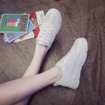 

Litthing Women Shoes Sneakers 2019 Breathble Vulcanized Shoes Pu Leather Platform Shoes Women Lace Up Casual Shoes White