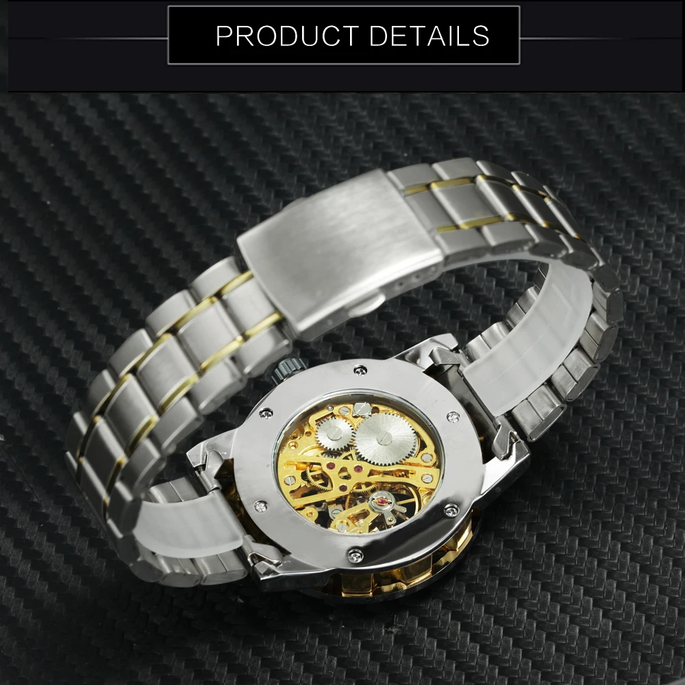 Buy WINNER Official Skeleton Mechanical Watch Men Hip Hop Crystal Iced Out Mens Watches Top Brand Luxury Steel Strap Business Clock