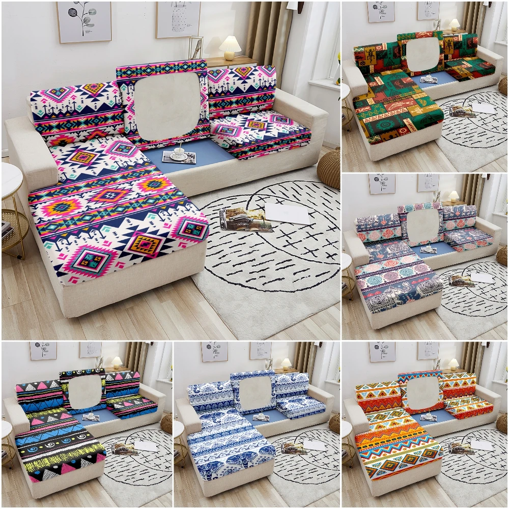 

Ethnic Stretch Cushion Cover Sofa Cushion Furniture Protector Sofa Seat Cover Sofa slipcover Elastic Sofa Cover Stretch