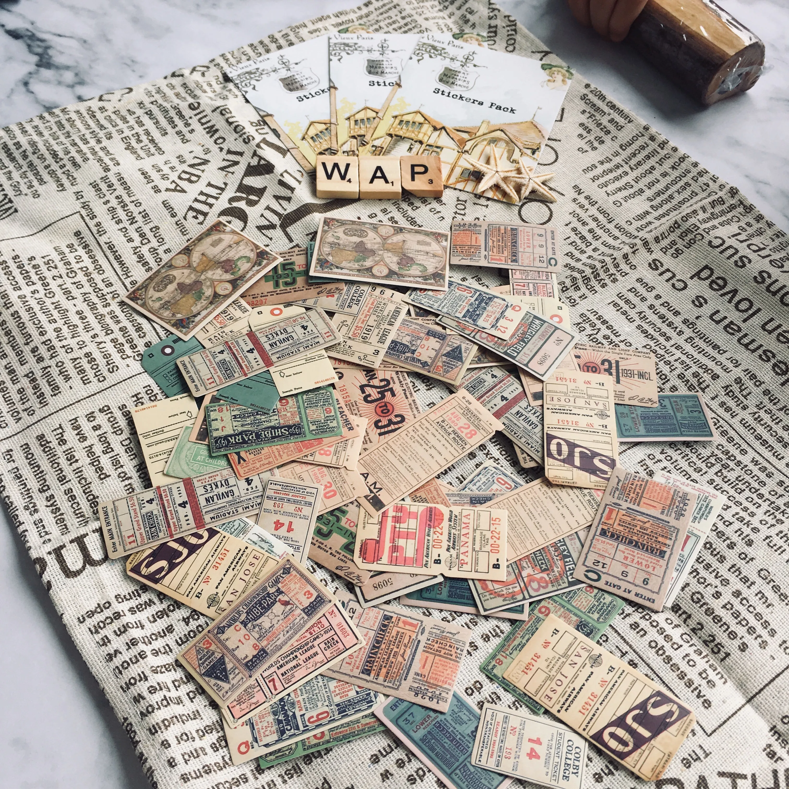 

New 2 Pack/lot Tim Holtz style Vintage Retro tickets old paper bill Europe map Decorative Sticker DIY Scrapbooking planner Album