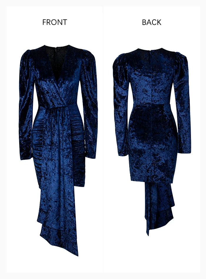 LOVE& LEMONADE темно-синие вечерние мини-платья с глубоким v-образным вырезом и лентой из блестящего бархата с длинными рукавами LM81992 LM81992 осень/зима