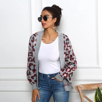 

Women Cardigan Long Sleeve Open Front Leopard Cardigans Casual Knitted Sweater Loose Button Down Coat Outwear Tops