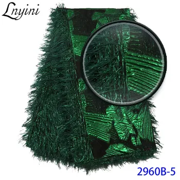 

Green Color Brocade Lace Jacquard Fabrics with Feather Latest African Lace Nigerian Tulle Mesh Lace Brocade Fabrics L2960B
